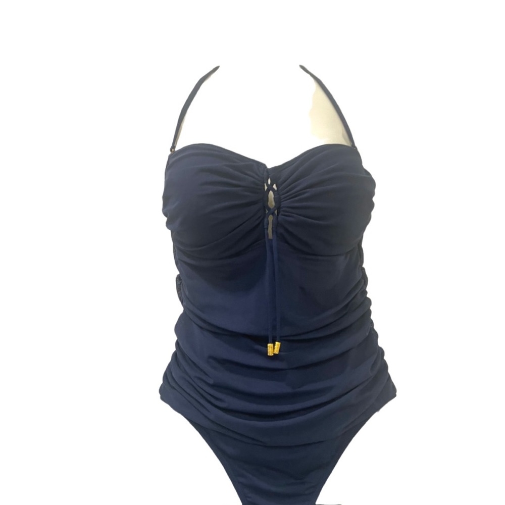 Lauren Ralph Lauren blue ruched one piece swimsuit size 14